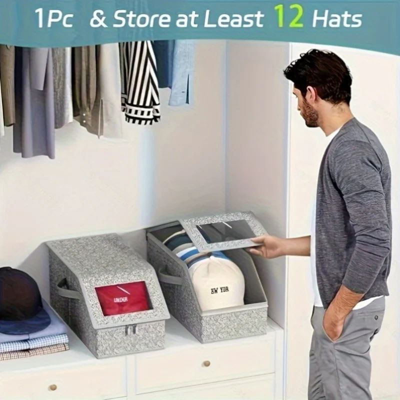 Dustproof Zipper Fabric Hat Storage Box Closet Organizer 2
