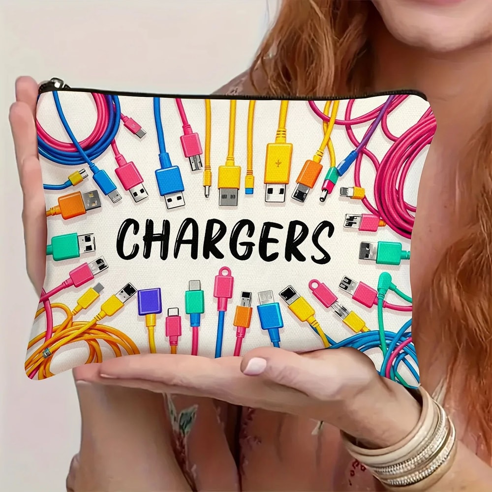 Colorful Chargers Zip Pouch Travel Cable Organizer And USB Storage Bag 0