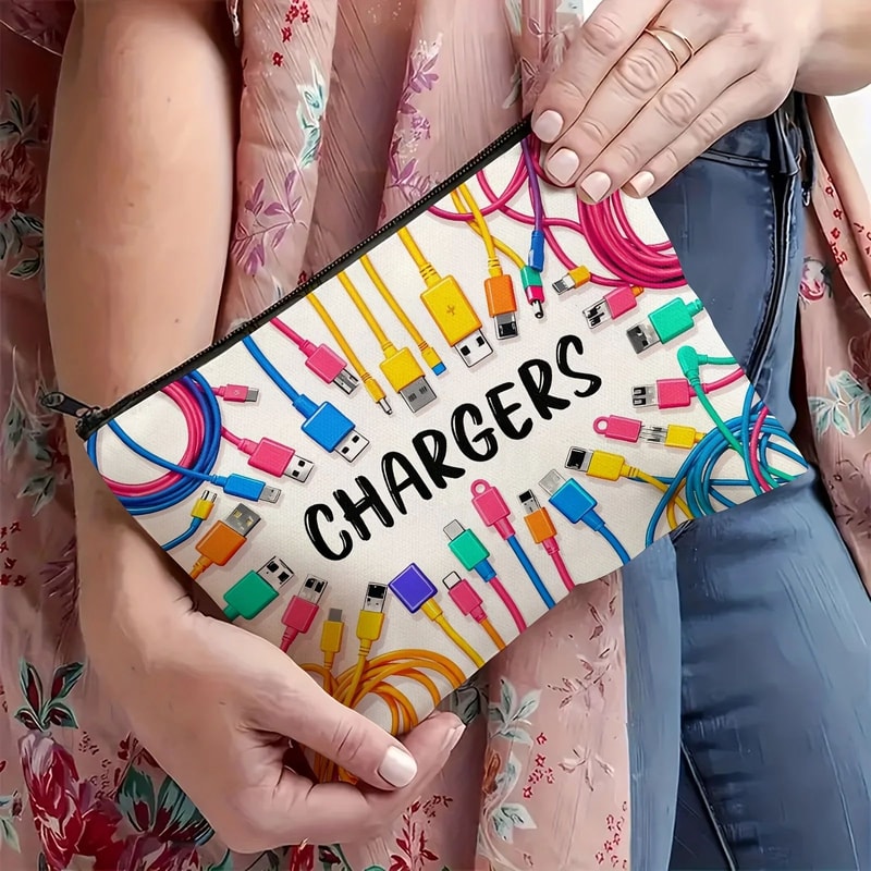 Colorful Chargers Zip Pouch Travel Cable Organizer And USB Storage Bag 1