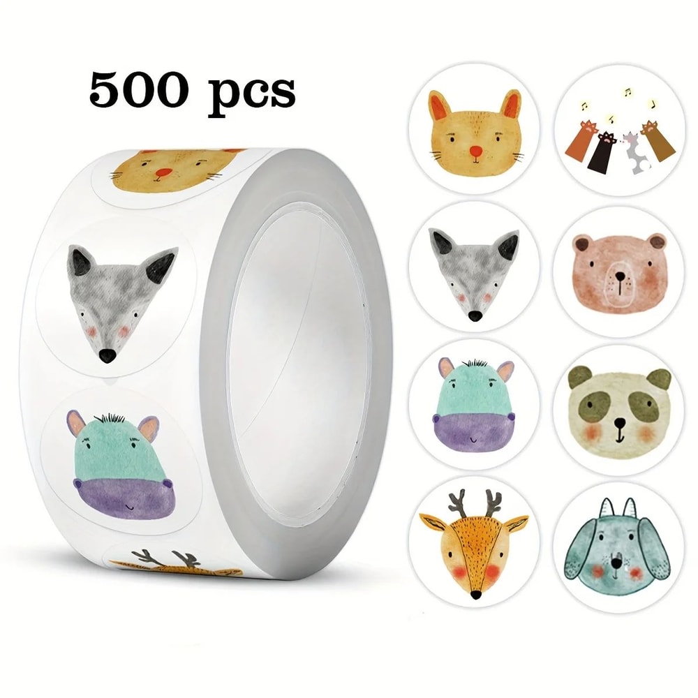 Teacher Praise Sticker Roll 500pcs Cute Animal Reward Labels For Kids And Classrooms 1
