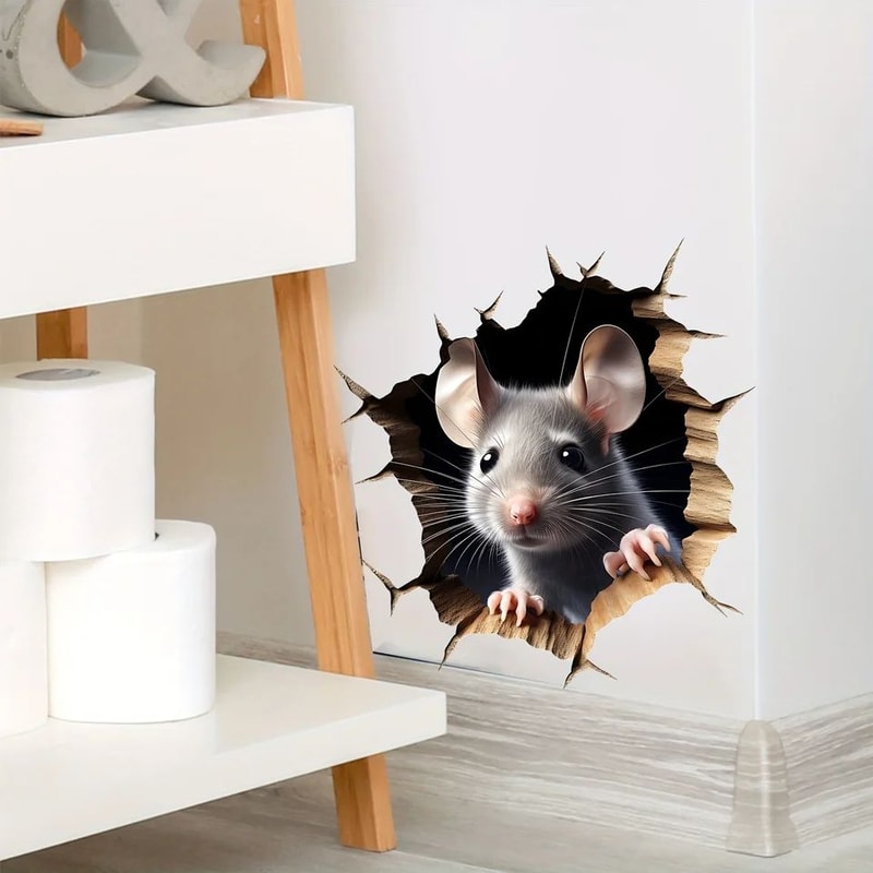 Delightful 3D Mouse Hole Wall Sticker Removable Vinyl Wall Decal For Playful Home Decor 0
