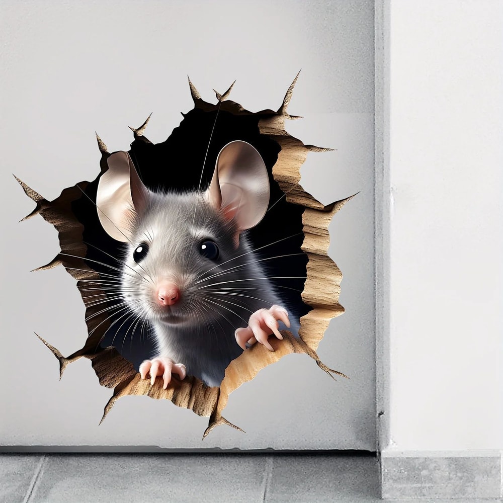 Delightful 3D Mouse Hole Wall Sticker Removable Vinyl Wall Decal For Playful Home Decor 2