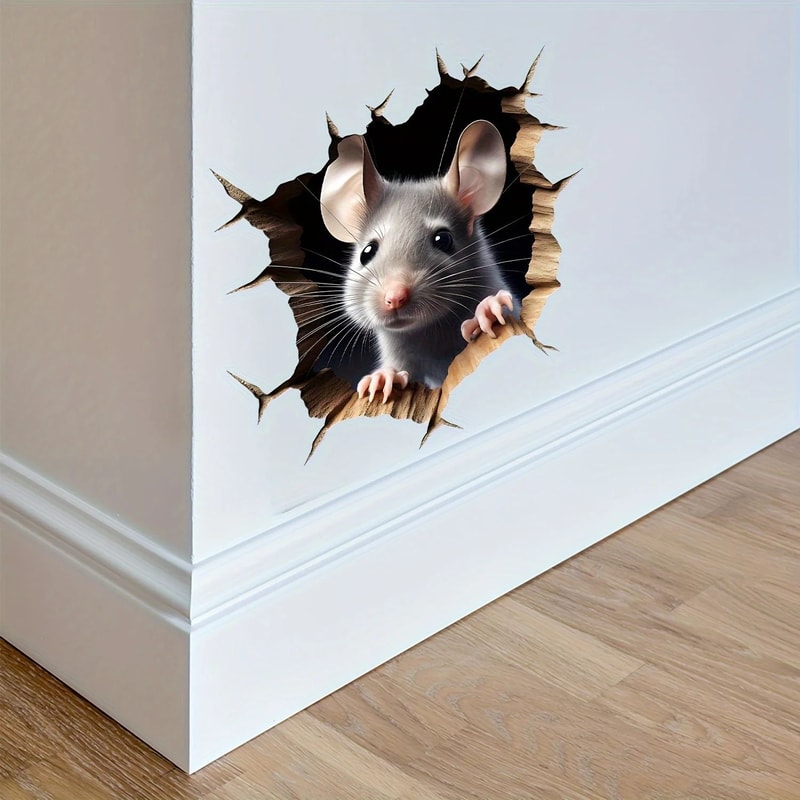 Delightful 3D Mouse Hole Wall Sticker Removable Vinyl Wall Decal For Playful Home Decor 3