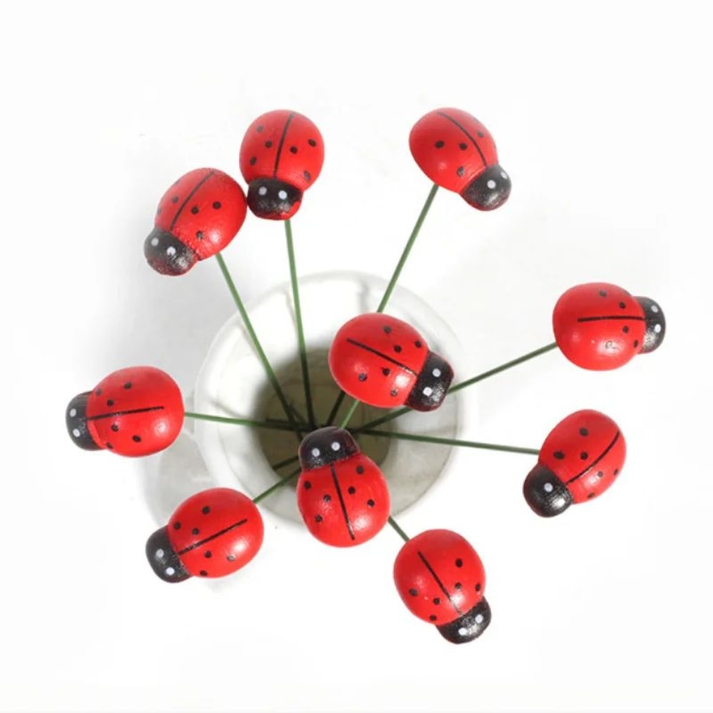 20Piece Ladybug Garden Stakes Set Red Wooden Garden Stakes Outdoor Decor For Pots Paths And Yards 0