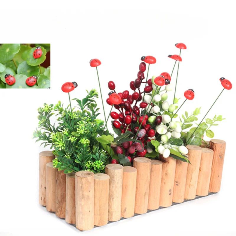 20Piece Ladybug Garden Stakes Set Red Wooden Garden Stakes Outdoor Decor For Pots Paths And Yards 1