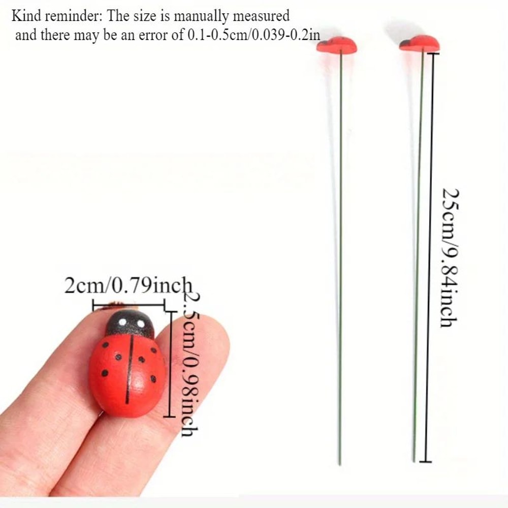 20Piece Ladybug Garden Stakes Set Red Wooden Garden Stakes Outdoor Decor For Pots Paths And Yards 5