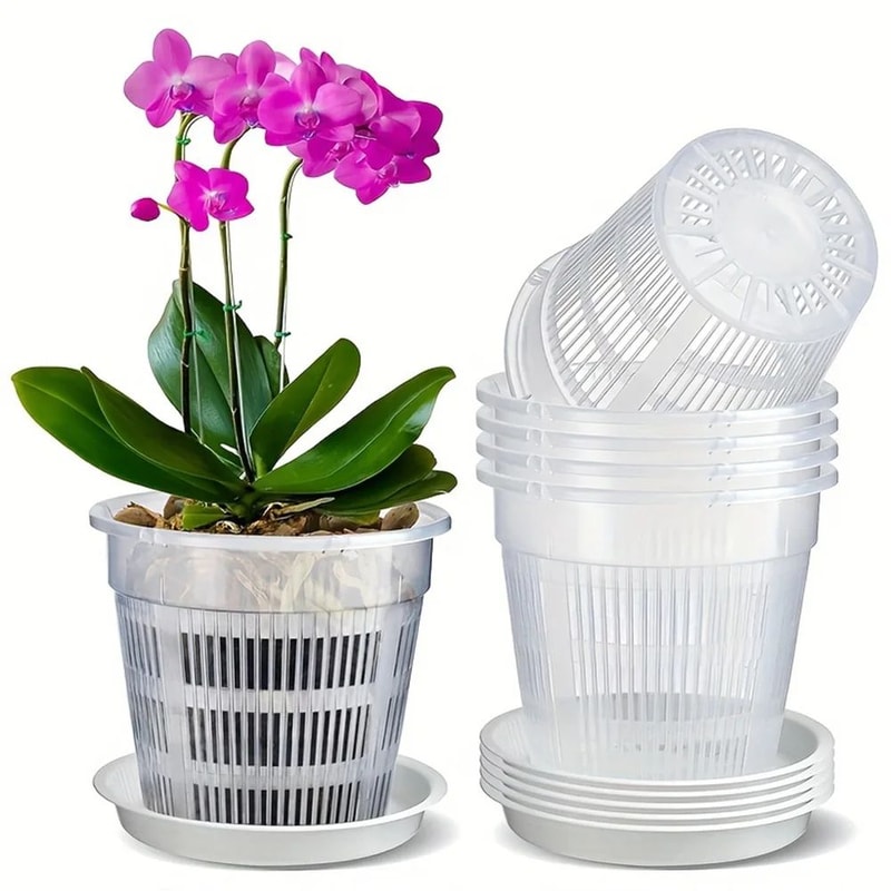 Breathable Mesh Orchid Pots Transparent Root Control Flowerpots With Drainage 5Pack 0