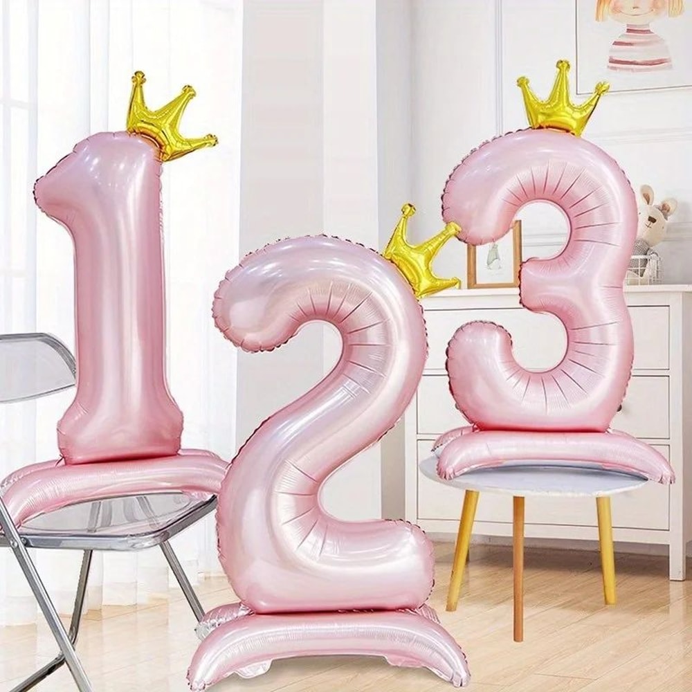 42Inch Princess Crown Number Balloon Pink Foil Birthday Party Decor 0