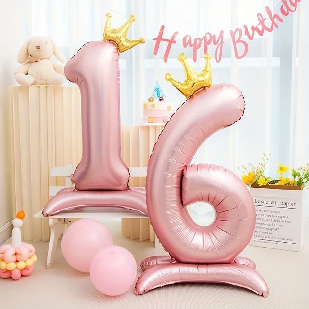 42Inch Princess Crown Number Balloon Pink Foil Birthday Party Decor 2