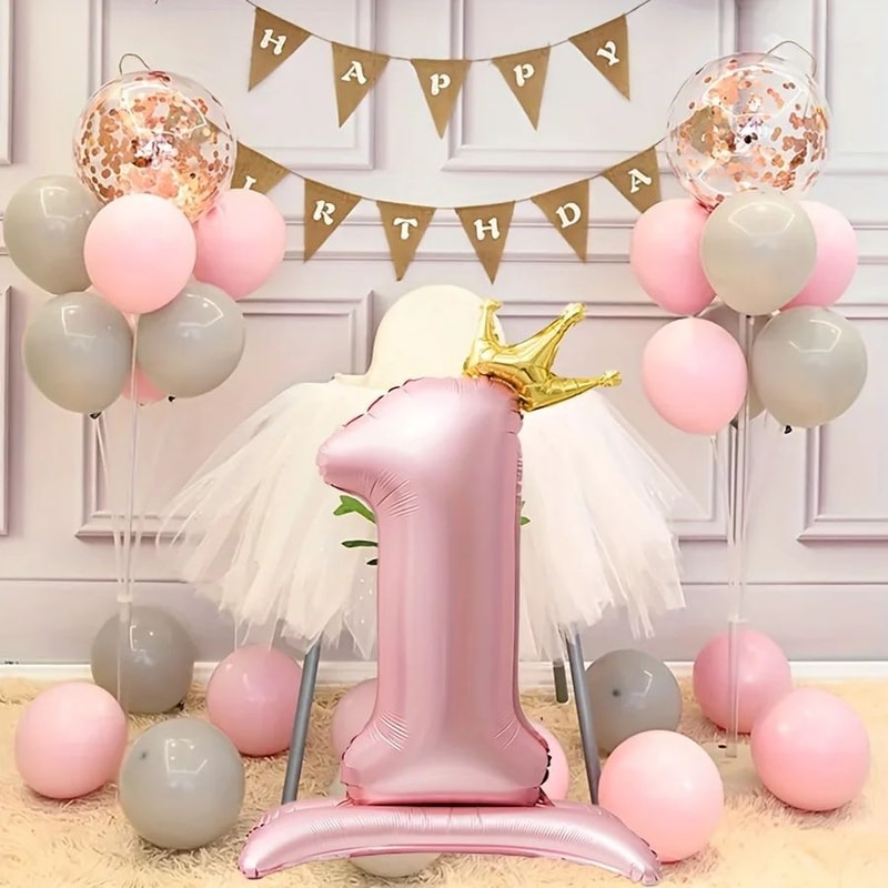 42Inch Princess Crown Number Balloon Pink Foil Birthday Party Decor 3