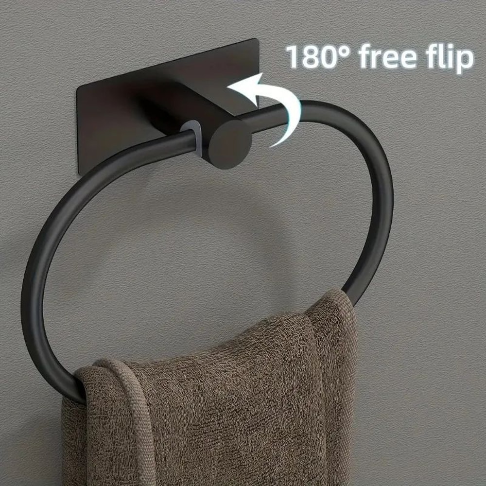NoDrill Black Stainless Steel Towel Holder SelfAdhesive Towel Ring Bar For Bathroom And Kitchen 1