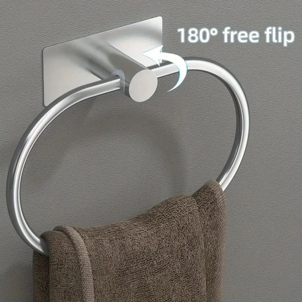 NoDrill Black Stainless Steel Towel Holder SelfAdhesive Towel Ring Bar For Bathroom And Kitchen 3