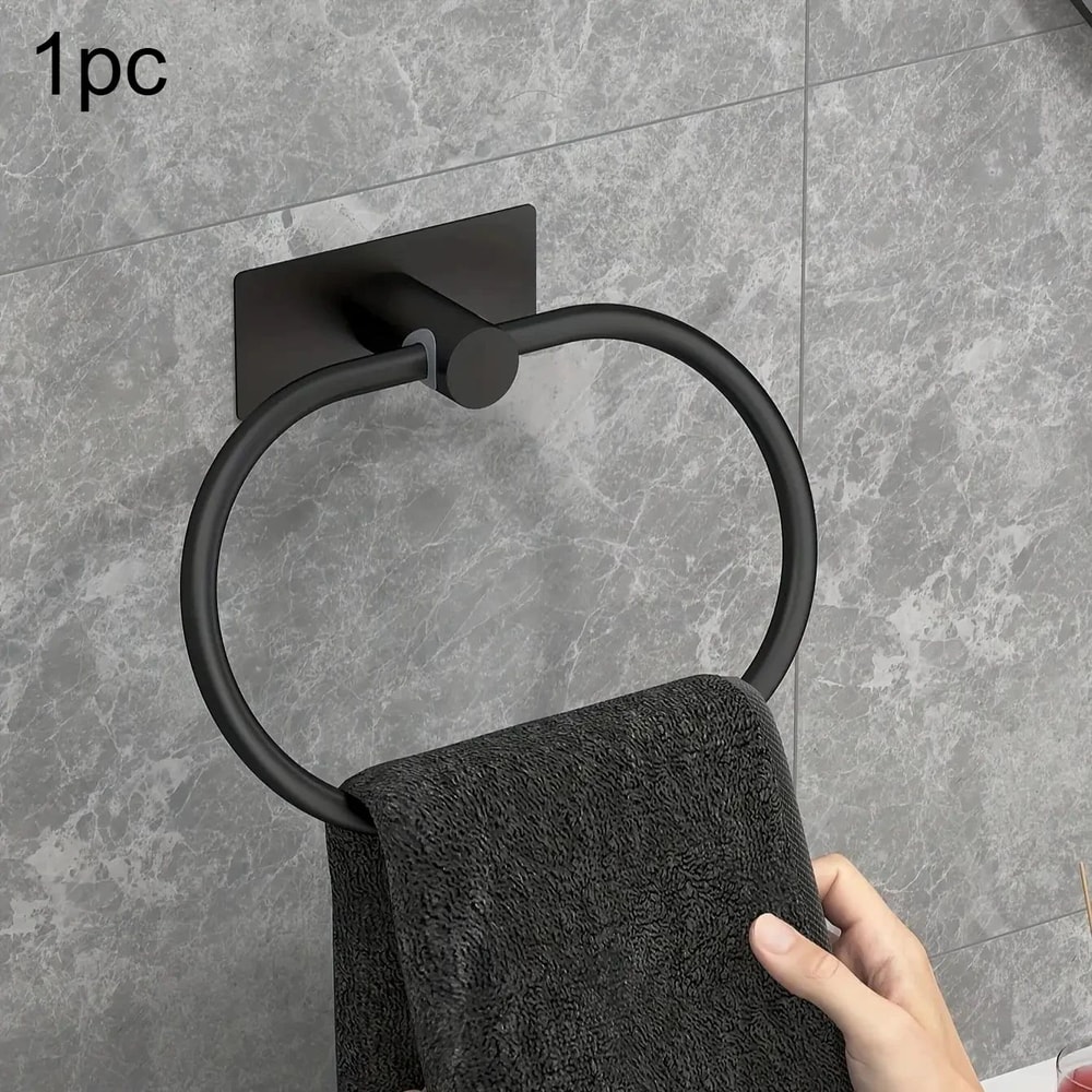 NoDrill Black Stainless Steel Towel Holder SelfAdhesive Towel Ring Bar For Bathroom And Kitchen 7