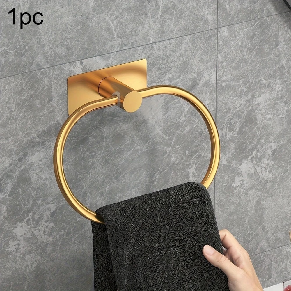 NoDrill Black Stainless Steel Towel Holder SelfAdhesive Towel Ring Bar For Bathroom And Kitchen 8
