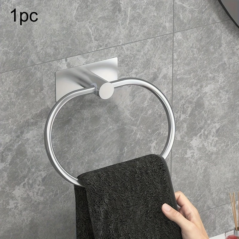 NoDrill Black Stainless Steel Towel Holder SelfAdhesive Towel Ring Bar For Bathroom And Kitchen 6