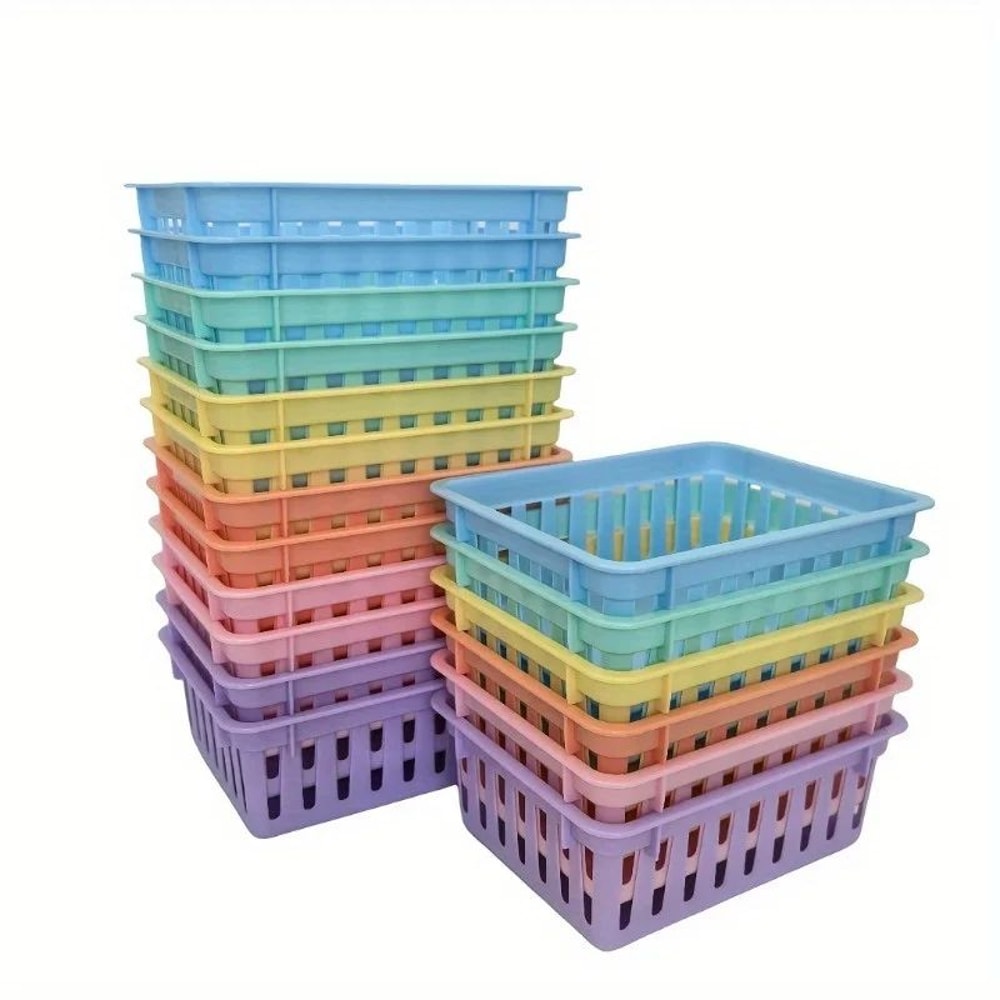 Macaron MultiUse Desktop Storage Baskets Set Of 6 Plastic Organization Boxes For Office Classroom 0