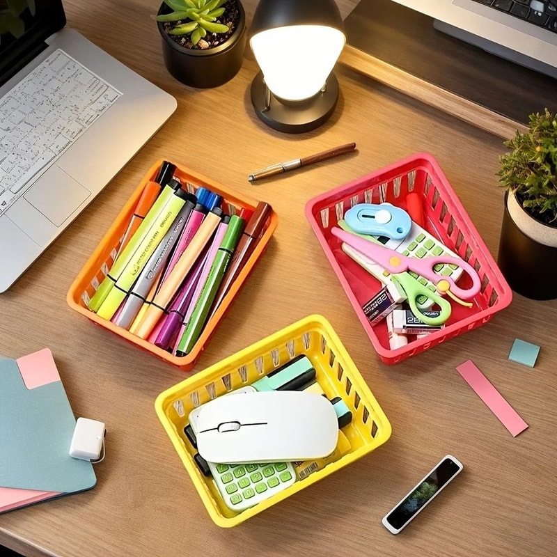 Macaron MultiUse Desktop Storage Baskets Set Of 6 Plastic Organization Boxes For Office Classroom 4