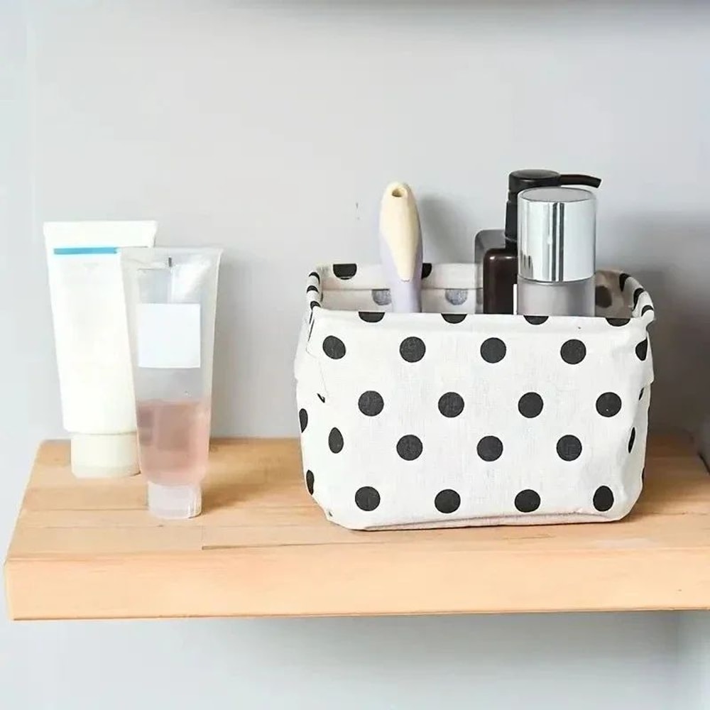 Foldable Cotton Linen Desktop Storage Baskets 2Pack Waterproof Canvas Organizer With Handles 1