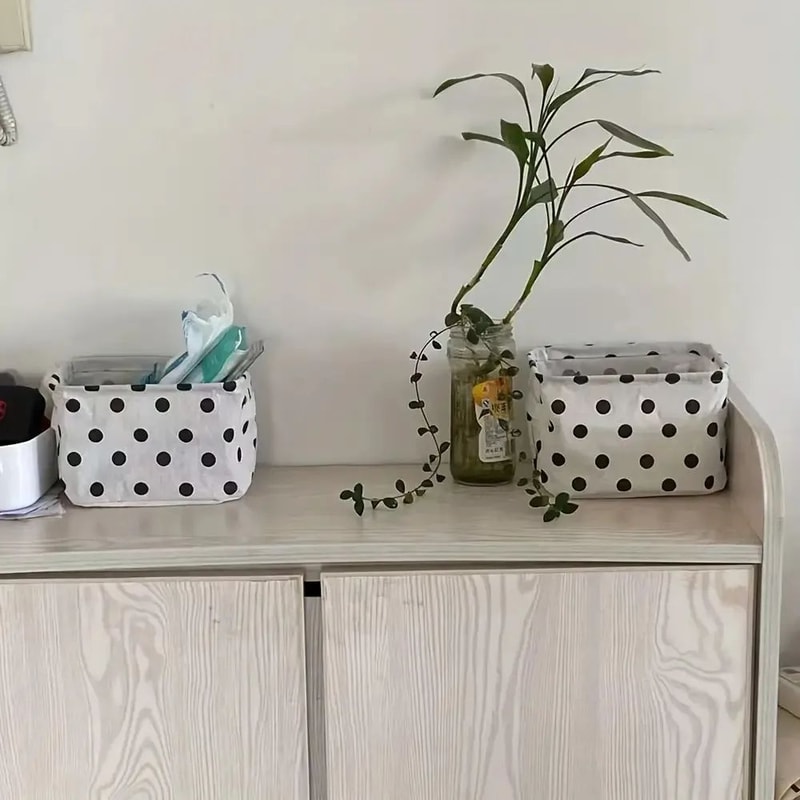 Foldable Cotton Linen Desktop Storage Baskets 2Pack Waterproof Canvas Organizer With Handles 5