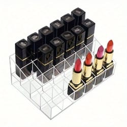 clear acrylic 24-slot lipstick organizer & vanity makeup storage box