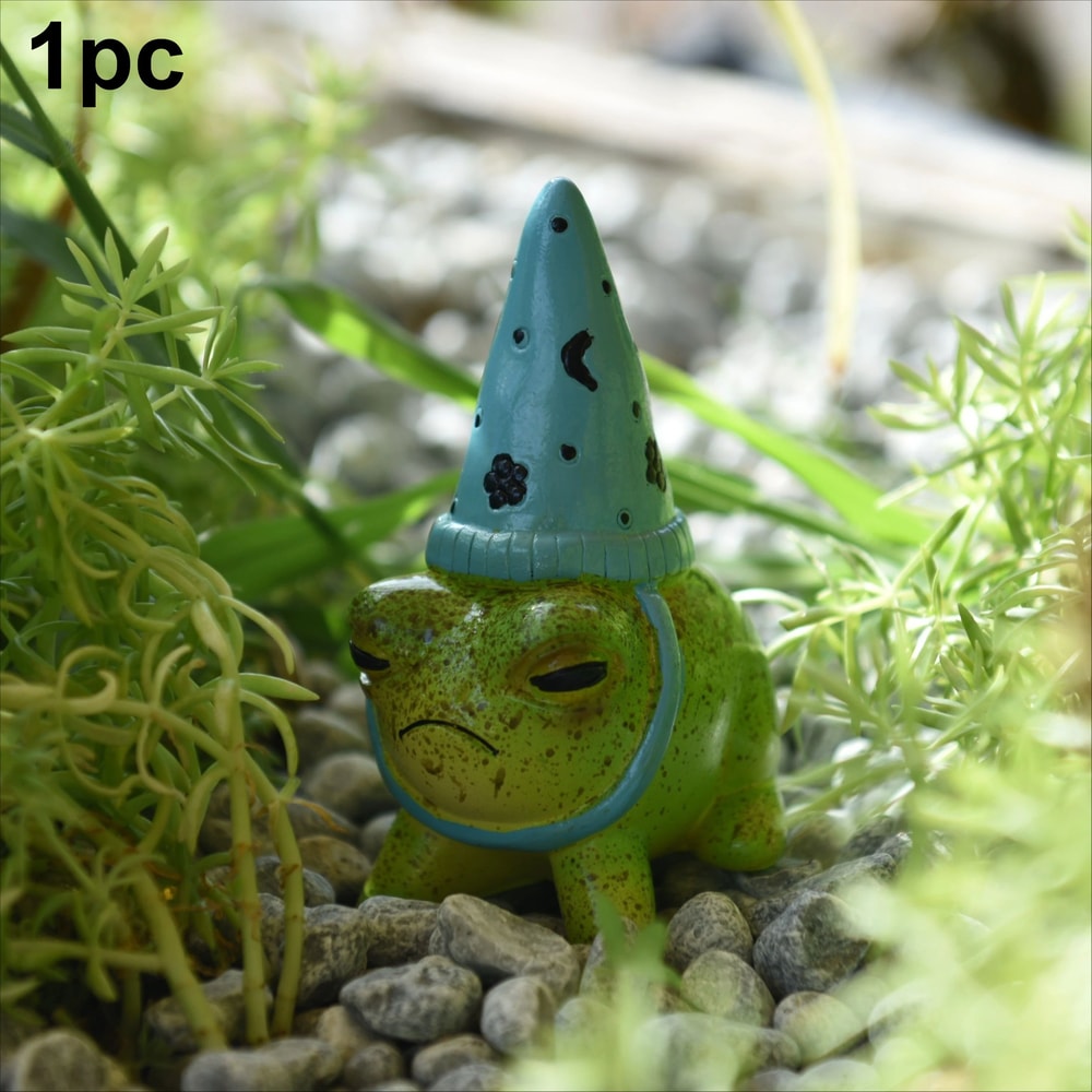 Charming HatWearing Resin Frog Figurine For Fairy Garden And Succulent Planters 7