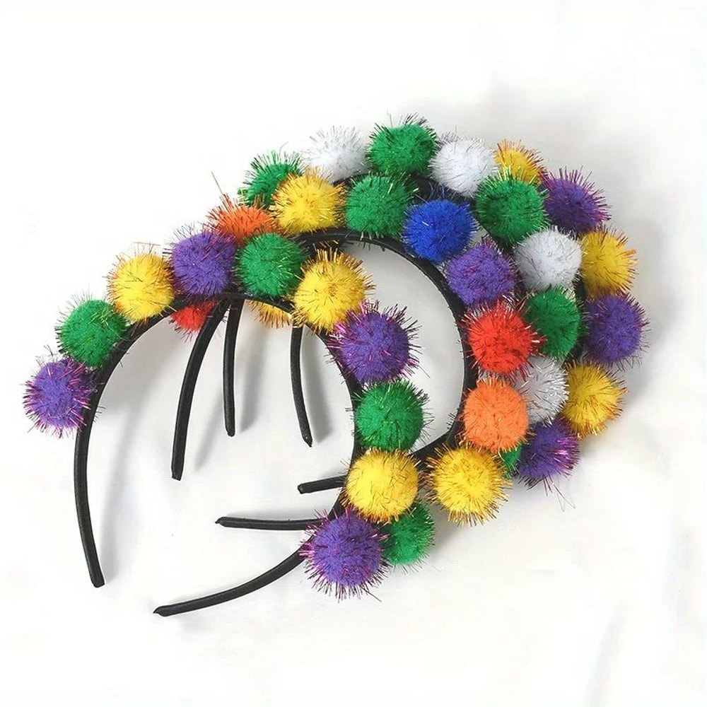 Mardi Gras Headband Plush Pom Carnival Hair Accessory For Parades Parties 1