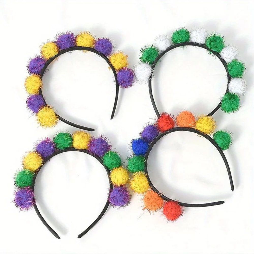Mardi Gras Headband Plush Pom Carnival Hair Accessory For Parades Parties 3