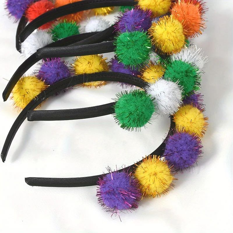 Mardi Gras Headband Plush Pom Carnival Hair Accessory For Parades Parties 4
