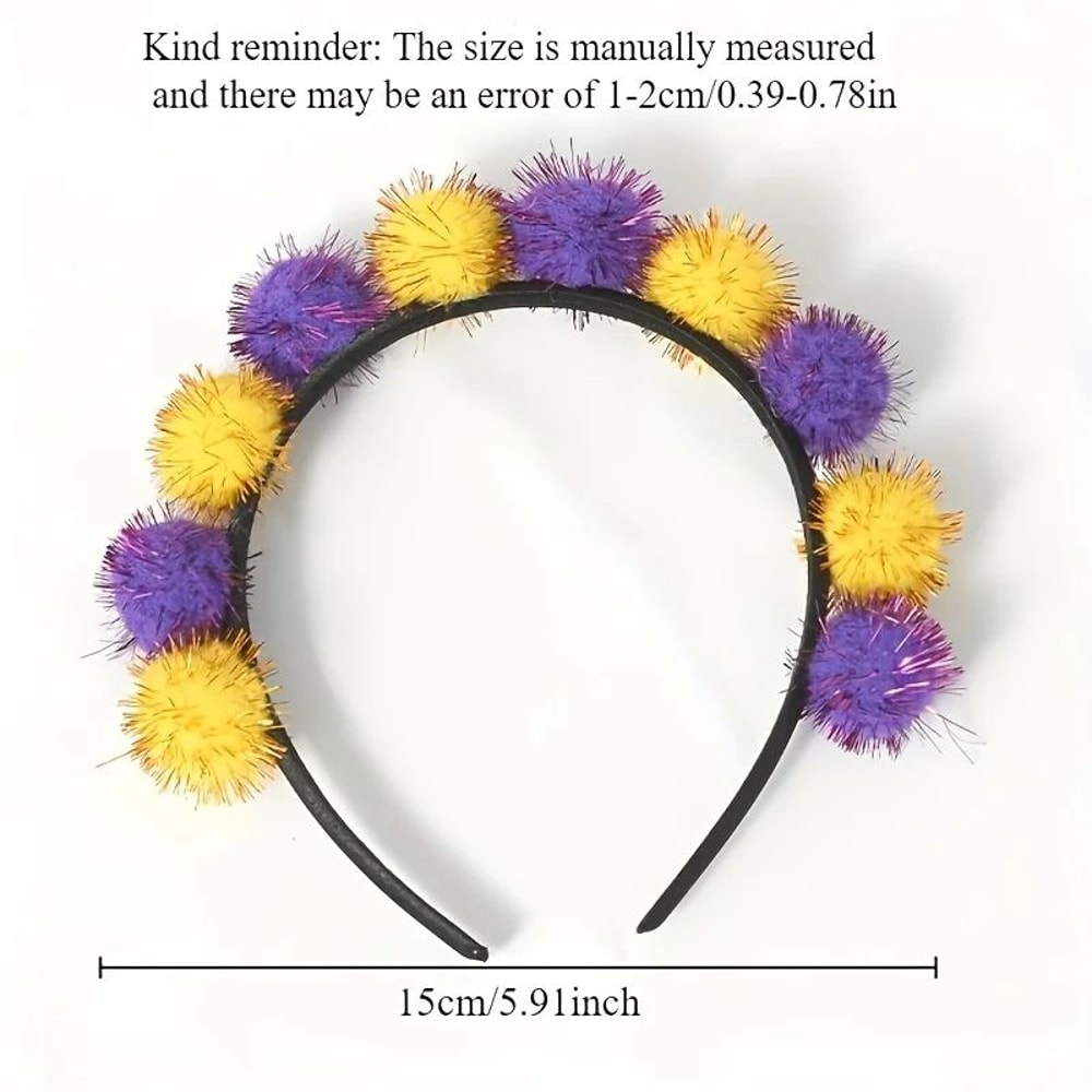 Mardi Gras Headband Plush Pom Carnival Hair Accessory For Parades Parties 5