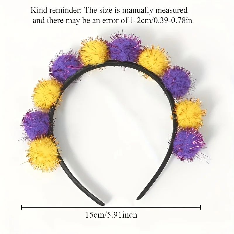 Mardi Gras Headband Plush Pom Carnival Hair Accessory For Parades Parties 5