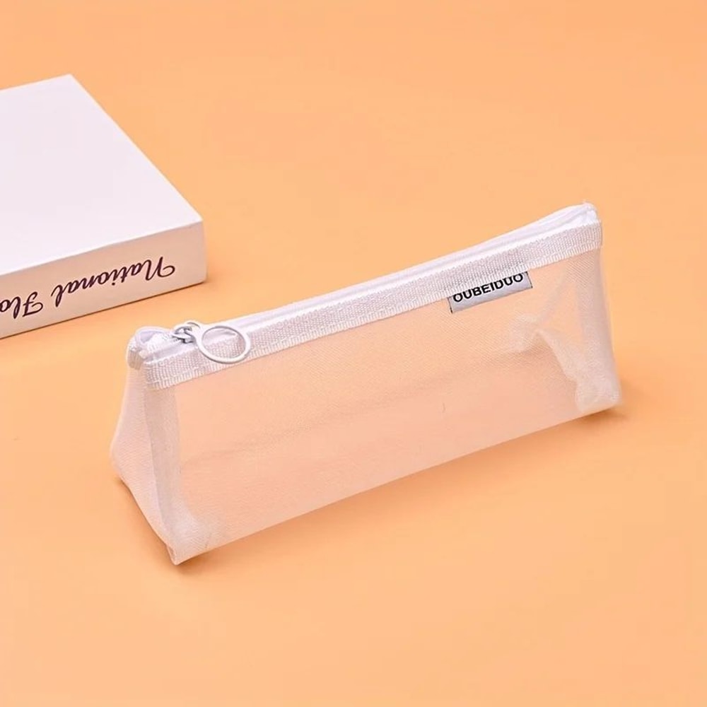 Transparent Mesh Pencil Case Zipper Pouch Kawaii Stationery Organizer For School Office 1