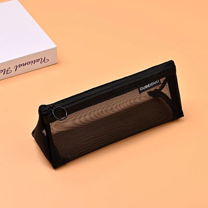 Transparent Mesh Pencil Case Zipper Pouch Kawaii Stationery Organizer For School Office 4
