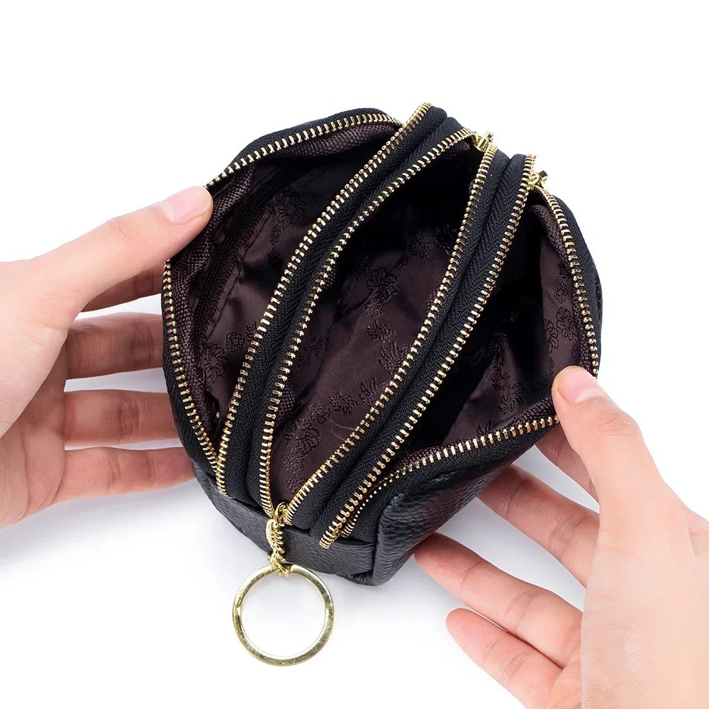 DoubleLayer Cowhide Womens Wallet Large Capacity Zip Coin Purse Card Organizer 1