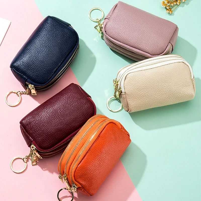 DoubleLayer Cowhide Womens Wallet Large Capacity Zip Coin Purse Card Organizer 4