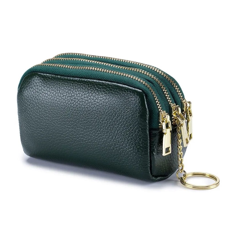 DoubleLayer Cowhide Womens Wallet Large Capacity Zip Coin Purse Card Organizer 8