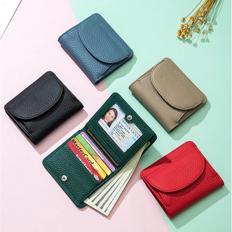 Genuine Leather Mini RFID Wallet For Women Slim Bifold Card Holder With Coin Pocket 3