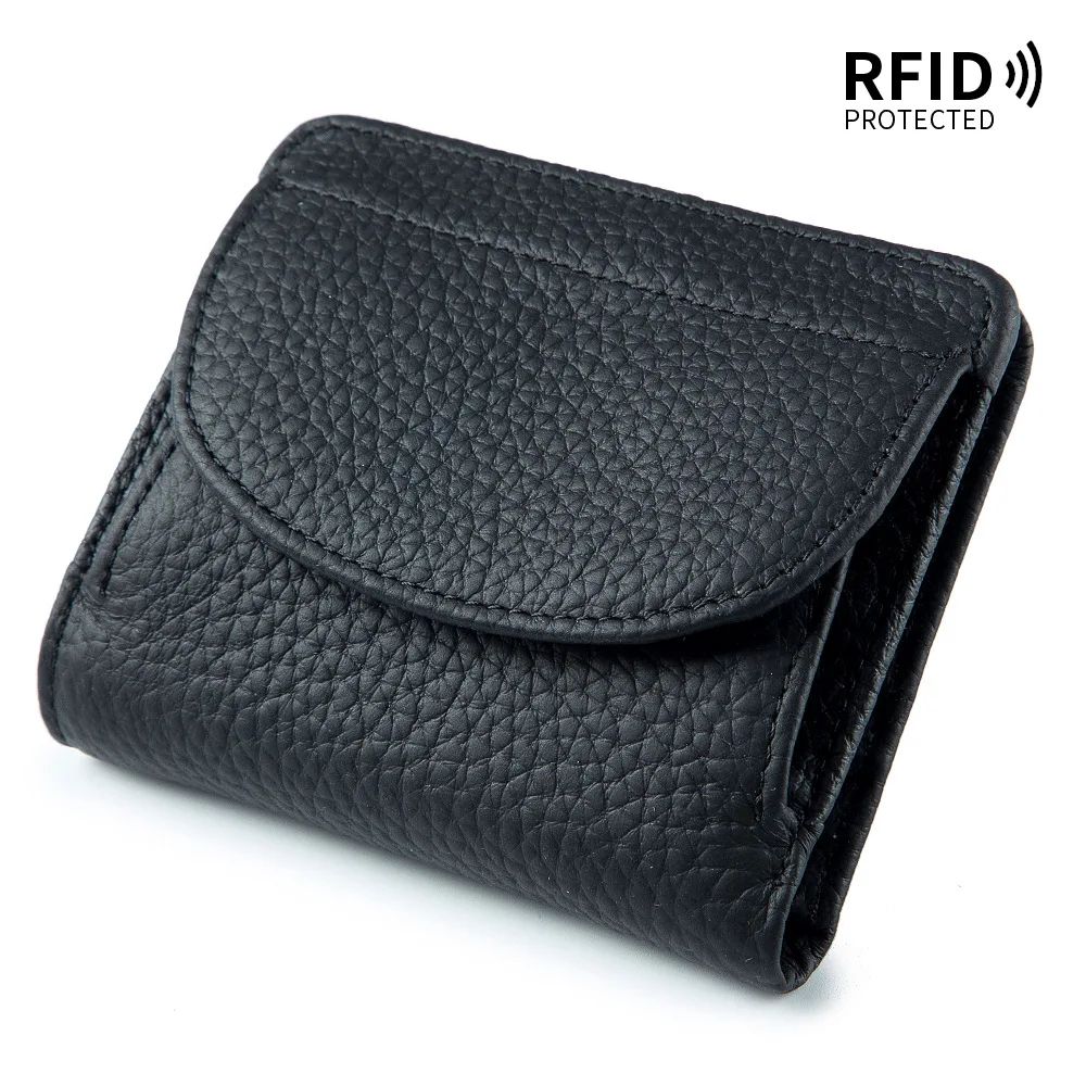 Genuine Leather Mini RFID Wallet For Women Slim Bifold Card Holder With Coin Pocket 7