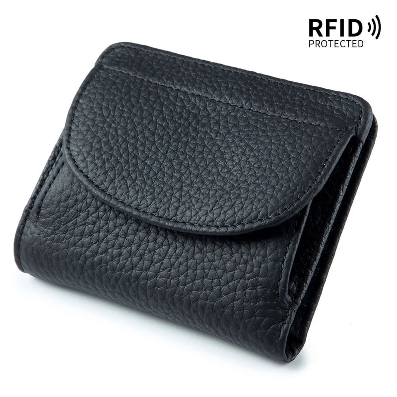 Genuine Leather Mini RFID Wallet For Women Slim Bifold Card Holder With Coin Pocket 7