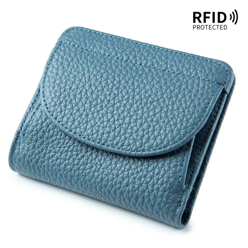 Genuine Leather Mini RFID Wallet For Women Slim Bifold Card Holder With Coin Pocket 8
