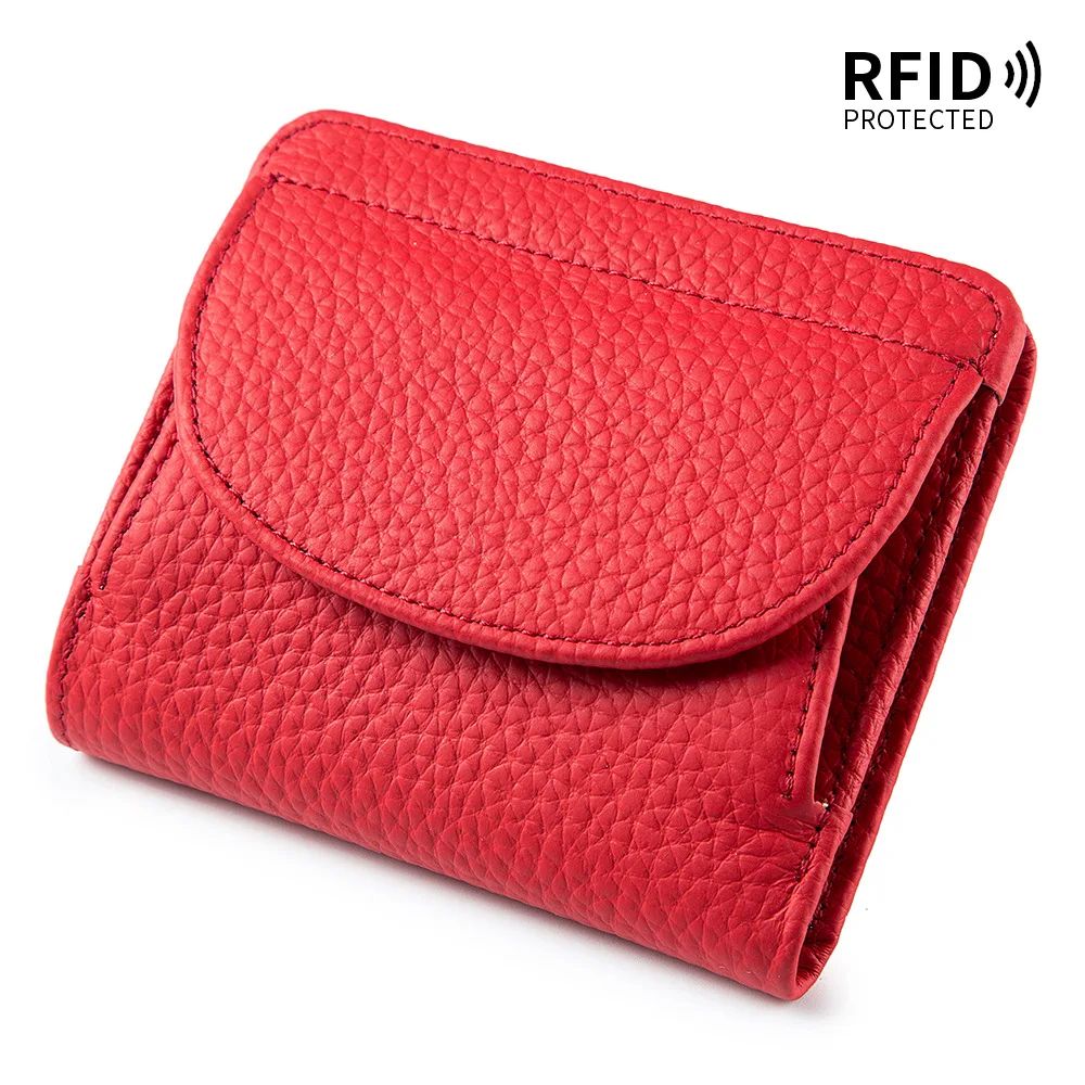 Genuine Leather Mini RFID Wallet For Women Slim Bifold Card Holder With Coin Pocket 9