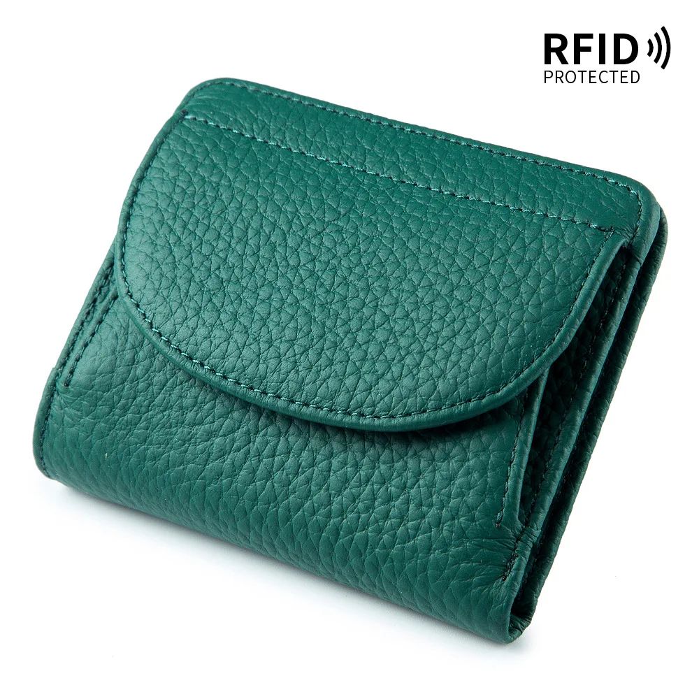 Genuine Leather Mini RFID Wallet For Women Slim Bifold Card Holder With Coin Pocket 10