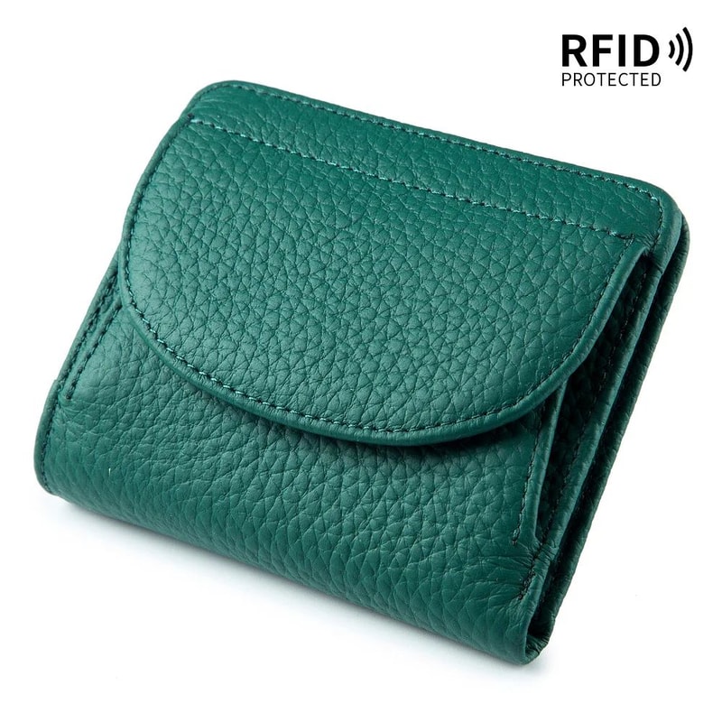 Genuine Leather Mini RFID Wallet For Women Slim Bifold Card Holder With Coin Pocket 10