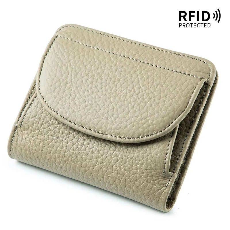 Genuine Leather Mini RFID Wallet For Women Slim Bifold Card Holder With Coin Pocket 6