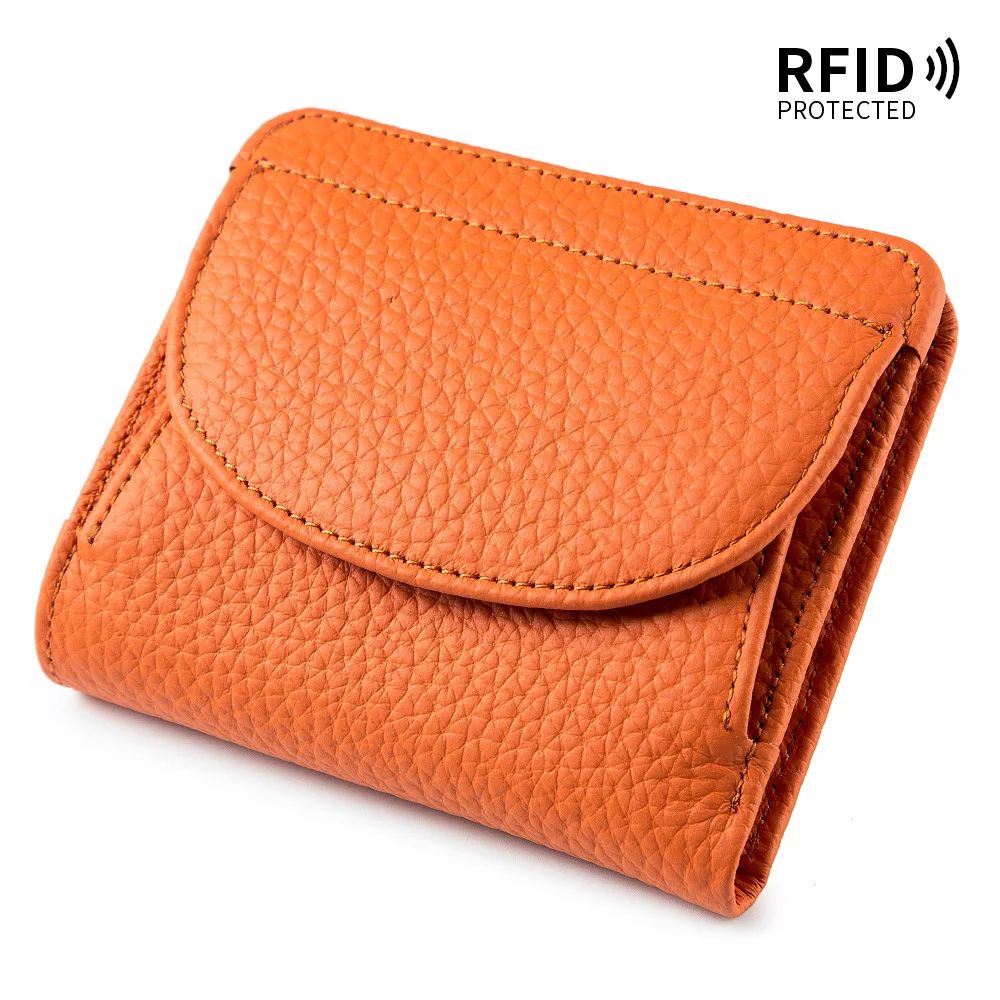 Genuine Leather Mini RFID Wallet For Women Slim Bifold Card Holder With Coin Pocket 11