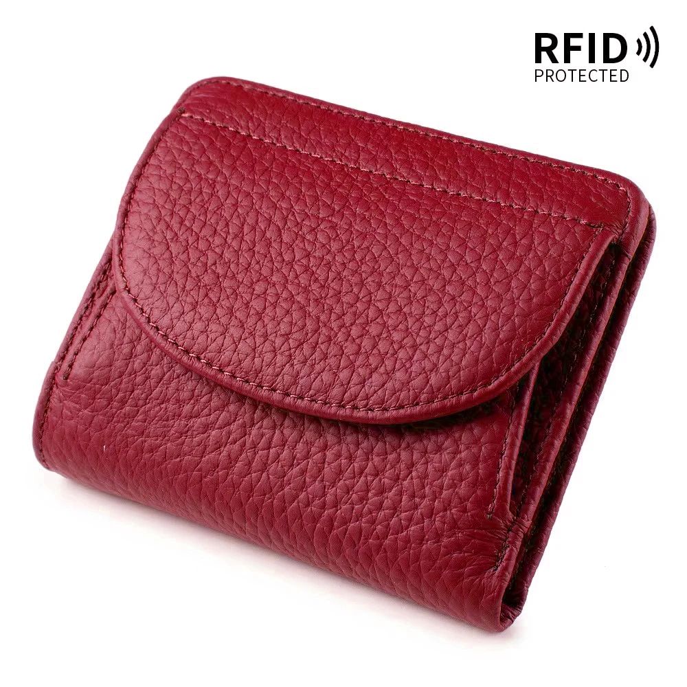 Genuine Leather Mini RFID Wallet For Women Slim Bifold Card Holder With Coin Pocket 13