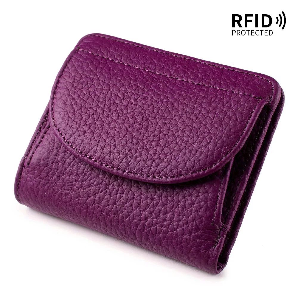 Genuine Leather Mini RFID Wallet For Women Slim Bifold Card Holder With Coin Pocket 14