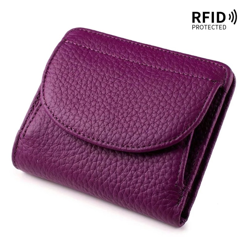 Genuine Leather Mini RFID Wallet For Women Slim Bifold Card Holder With Coin Pocket 14