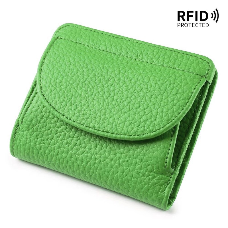 Genuine Leather Mini RFID Wallet For Women Slim Bifold Card Holder With Coin Pocket 15