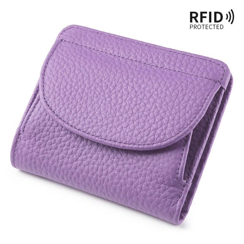 Genuine Leather Mini RFID Wallet For Women Slim Bifold Card Holder With Coin Pocket 16