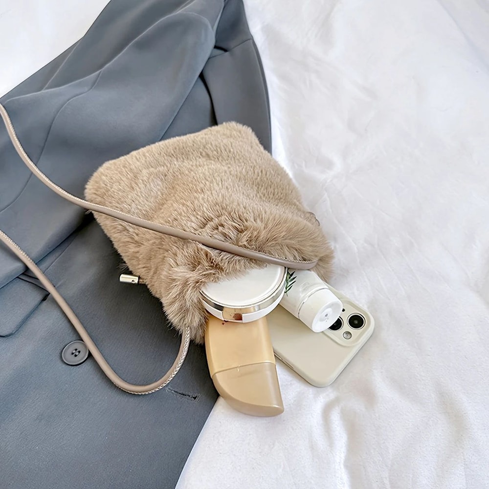 Plush Chic Womens Large Capacity Crossbody Shoulder Bag Cozy Winter Phone Purse 3